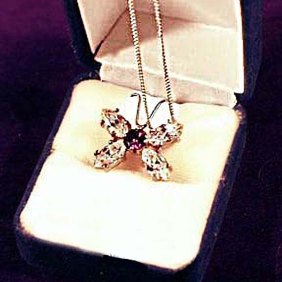 1 CARAT AMETHYST & 4 CARATS T.W. CUBIC ZIRCONIA BUTTERFLY NECKLACE, STERLING - Picture 1 of 2